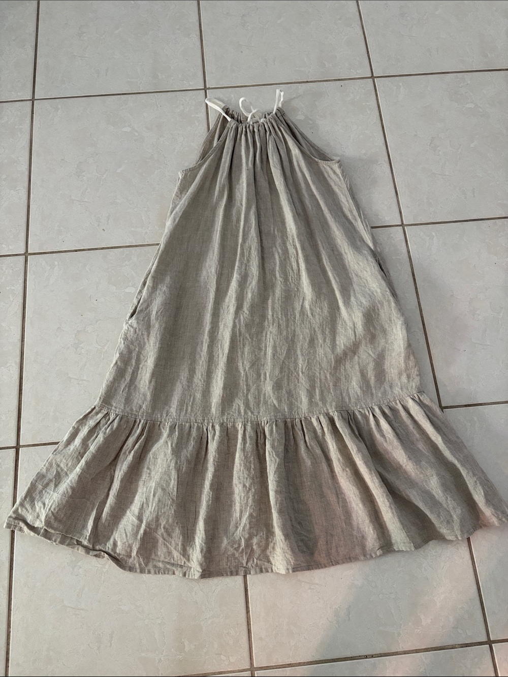 💯% Linen Halter Midi Dress in Light Taupe, gorgeous!